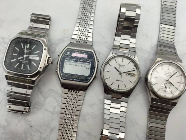 R7-687 1円~ ジャンク品 セイコー SEIKO シチズン CITIZEN サンヨー SANYO クオーツ 腕時計 メンズ まとめて 4点セット拍卖