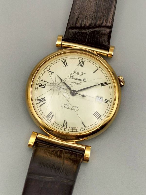 R7-675 1円~ 稼働品※訳あり J&T ジョセフ&トーマス ウィンドミルズ 手巻き デイト 17石 裏スケ 腕時計 メンズ ゴールドカラー 革ベルト拍卖