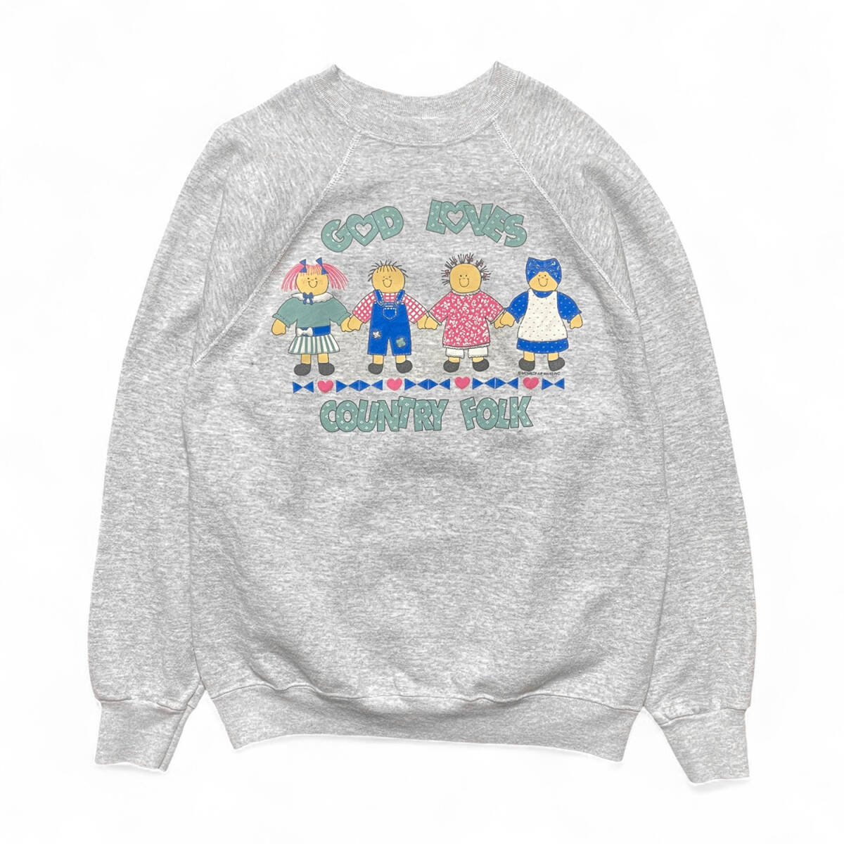 古着 USA製 90S ヴィンテージ ダサかわ クルーネック スウェット トレーナー プリント グレー レディースL BD2849拍卖