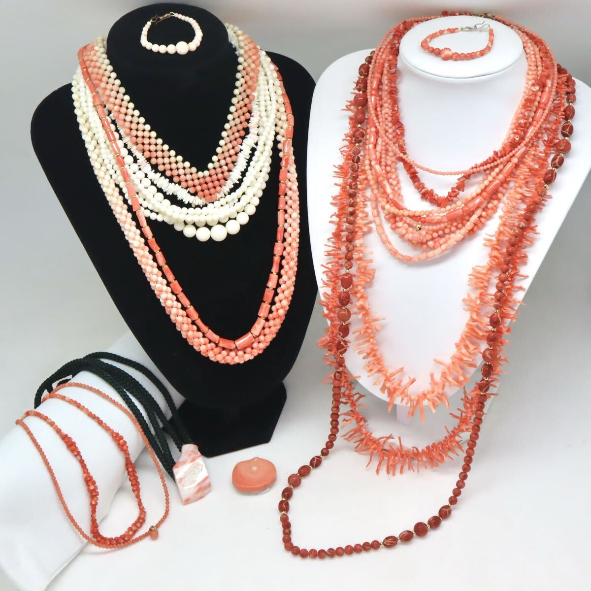 【売り切り】K18/K14入り!!大量!!◆天然本珊瑚ネックレス19点&アクセサリーおまとめ◆N 約550.2g コーラル サンゴ 血赤 ED4/EF4 X588拍卖