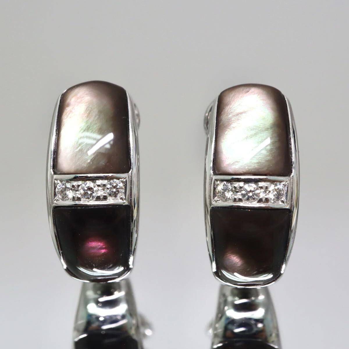 【売り切り】K18WG!!0.03ct/0.03ct!!【TASAKI(田崎真珠)】保証書付き◆天然ダイヤモンド×シェルイヤリング◆O 約7.1g diamond EI3/ X589拍卖