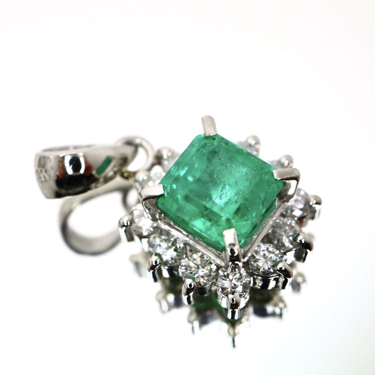 Pt900!!0.605/0.19ct!!ソ付き!!◆天然エメラルド/天然ダイヤモンドペンダントトップ◆N 約1.8g diamond ジュエリー ネックレス EA7/ X654拍卖
