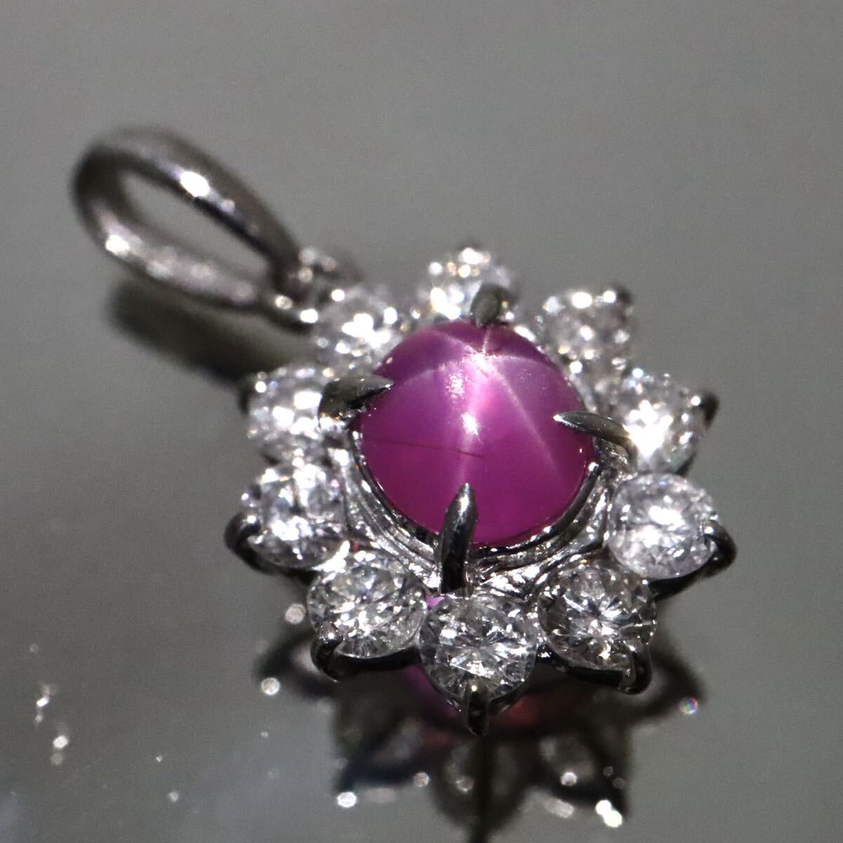 Pt900!!0.61/0.43ct!!ソ付き!!◆天然スタールビー/天然ダイヤモンドペンダントトップ◆N 約1.4g diamond ジュエリー ネックレス EA9/ X659拍卖