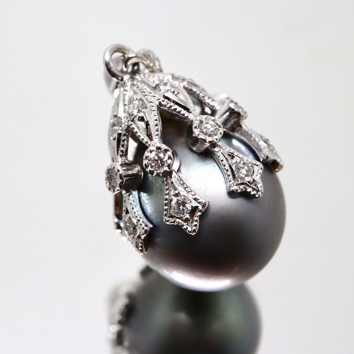 K18WG!!0.26ct!!◆南洋黒蝶真珠/天然ダイヤモンドペンダントトップ◆N 約6.8g diamond necklace ジュエリー ネックレス EE8/EF0 X664拍卖