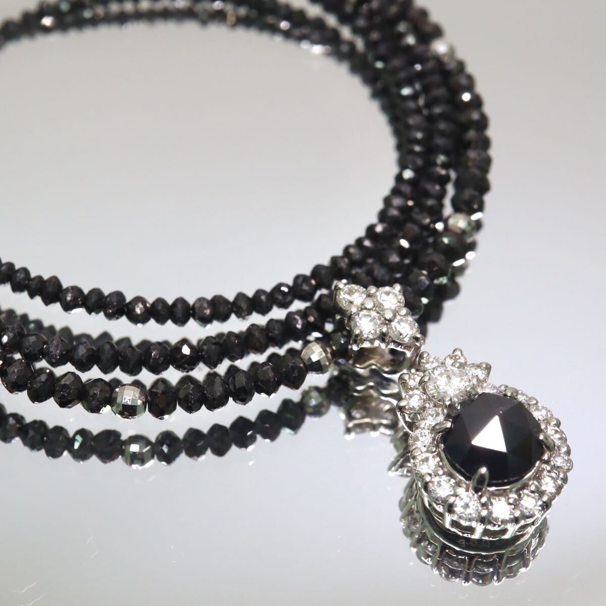 K18WG!!1.28/0.62/15.0ct!!ダイヤ付き◆天然ブラックダイヤモンドネックレス◆D約7.6g 約42+5cm diamond necklace ジュエリー EF7/EI1 X875拍卖