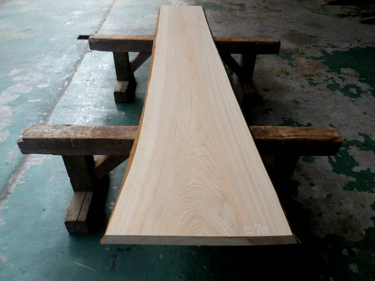 長215*幅34-47*厚4.2 桧70の木材木工材,一枚板自然木無垢材DIY テーブル天板 ヒノキ拍卖
