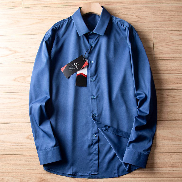 T1832-L ブルー 新品 DCKMANY シルク混 長袖シャツ メンズ 形態安定 紳士 ドレスシャツ ワイシャツ 無地 スリムフィット ビジネス 春夏拍卖