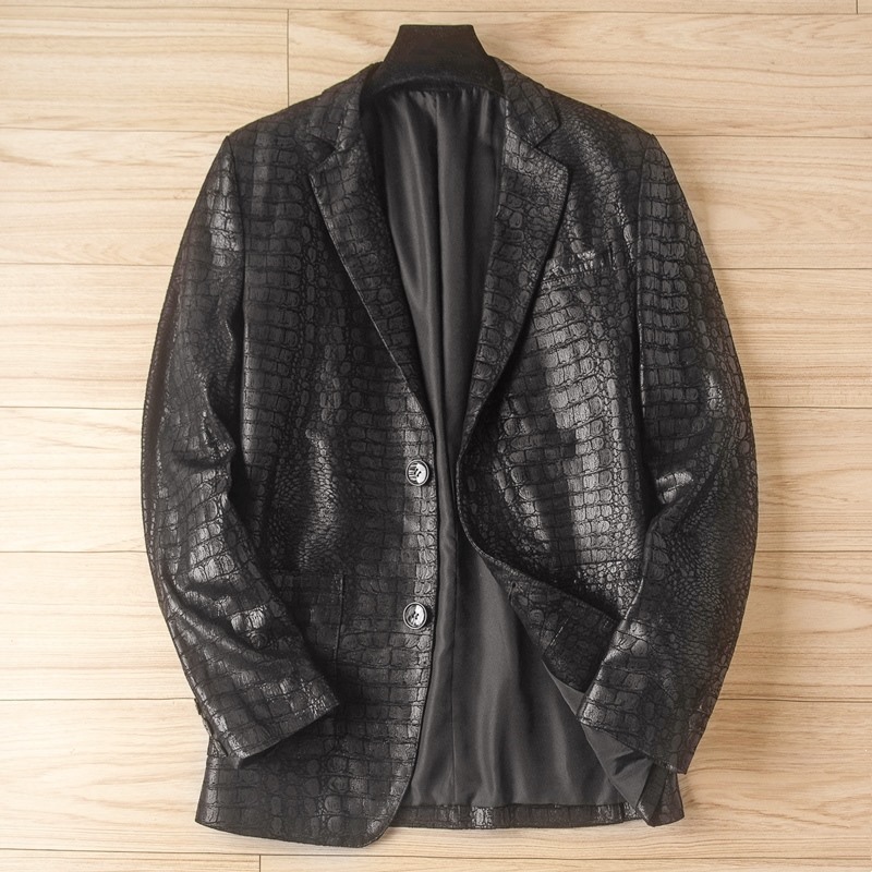 羊革 レザーテーラードジャケット■DCKMANY新品 独特なワニ柄 本革 レザージャケット メンズ ライダース スーツジャケットH6911(2XL程度)拍卖