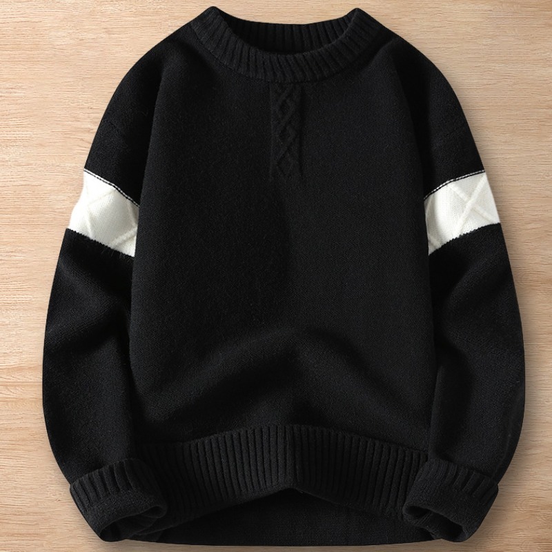 Y278-2XL ブラック 新品DCKMANY セーター ウール混 無地ニット ラウンドネック 秋冬トップス 厚手 暖かい 長袖 日常 メンズ プルオーバー拍卖