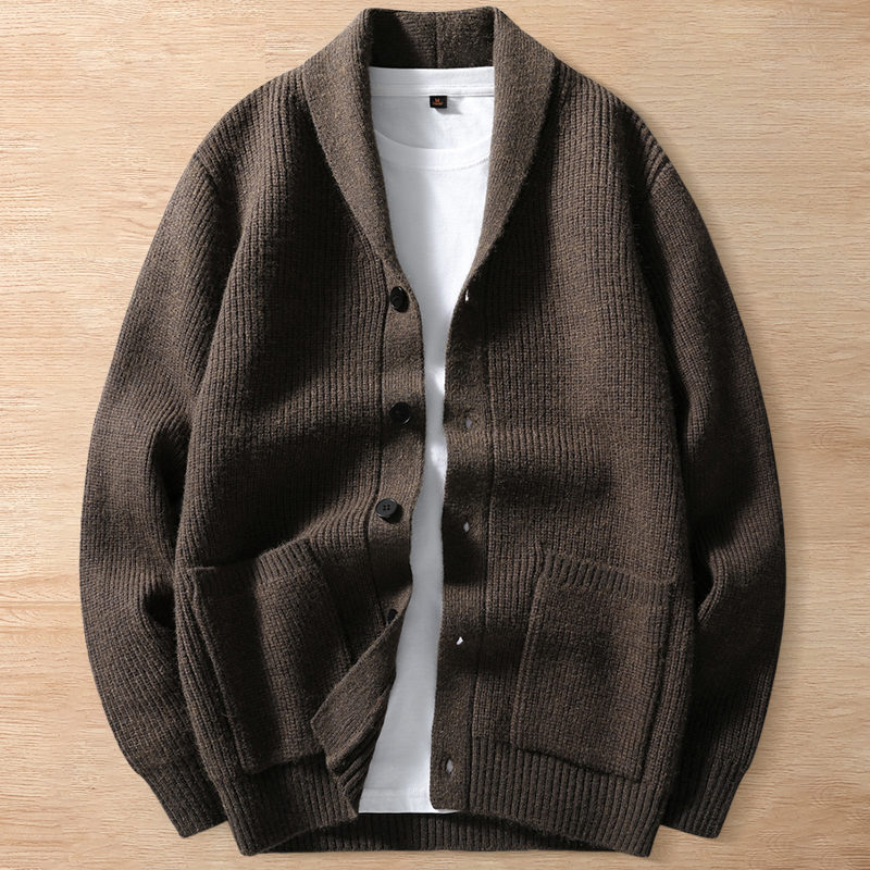 Y6411-XL カーキ 新品 カーディガン ウール混 ニット セーター 着心地抜群 柔らか 防寒 暖かさ 秋冬 厚手 メンズ カジュアル トップス拍卖