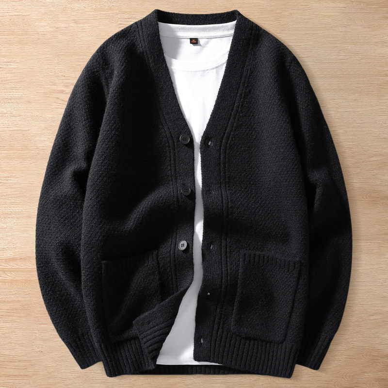 Y6413-2XL ブラック 新品DCKMANY カーディガン ウール混 ニット セーター 柔らか 防寒 暖かさ 秋冬 厚手 メンズ カジュアル アウター拍卖