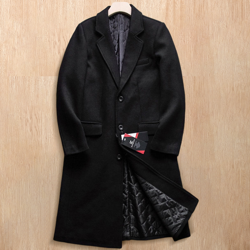 Y679-L程度 ブラック 新品DCKMANY ウール混 テーラードコート チェスターコート ロングコート 中綿 秋冬 防寒 ビジネス アウター メンズ拍卖