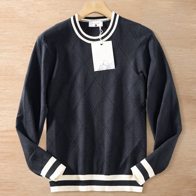 Y6516-2XL ブラック 新品DCKMANY セーター ニット ジャカード ウール混 バイカラーデザイン ふんわり 暖かい 防寒 秋冬 メンズ トップス拍卖