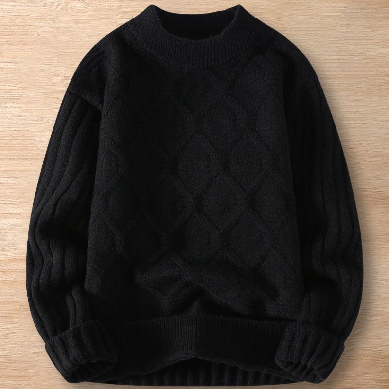 Y108-M 黒 新品DCKMANY ウール混 フィッシャーマンニット セーター 厚手 暖かい 冬 プルオーバー メンズ ケーブル編み 無地 トップス拍卖