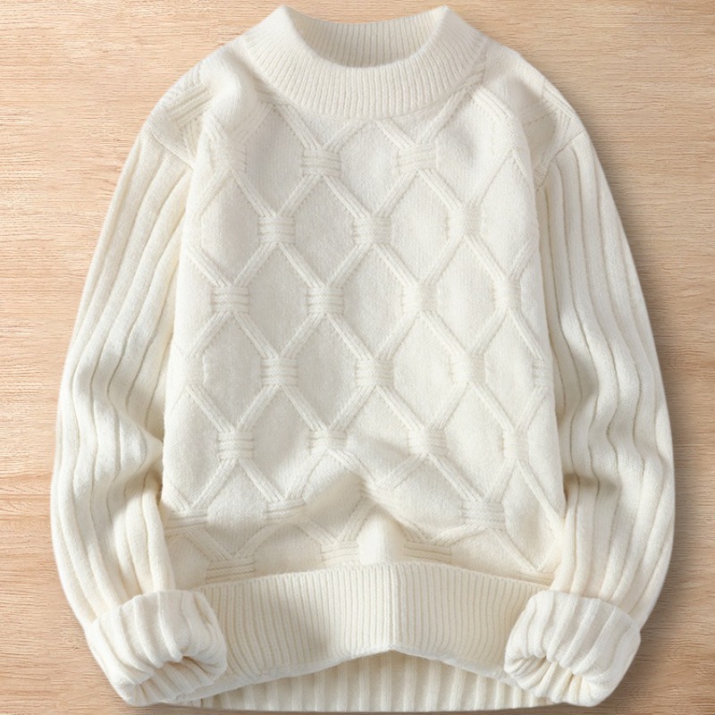 Y107-2XL 白 新品DCKMANY ウール混 フィッシャーマンニット セーター 厚手 暖かい 冬 プルオーバー メンズ ケーブル編み 無地 トップス拍卖