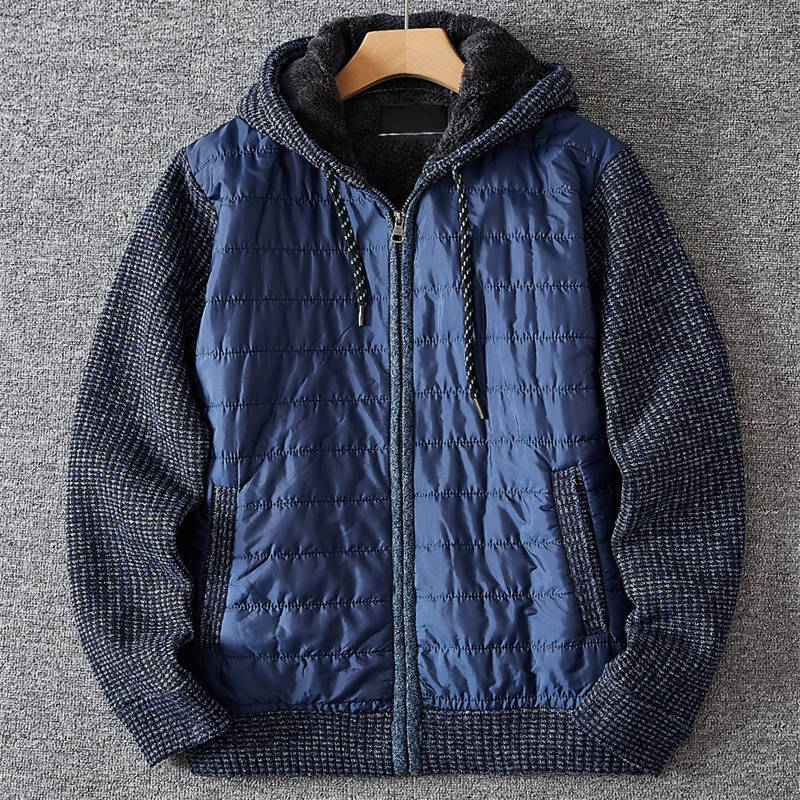 W6103-XL/紺色 「防寒&おしゃれ」 国内未販売 新品 メンズ ジャケット フード付き 中綿 裏ボア 秋冬 厚 ビジネス ジップアップ コート拍卖