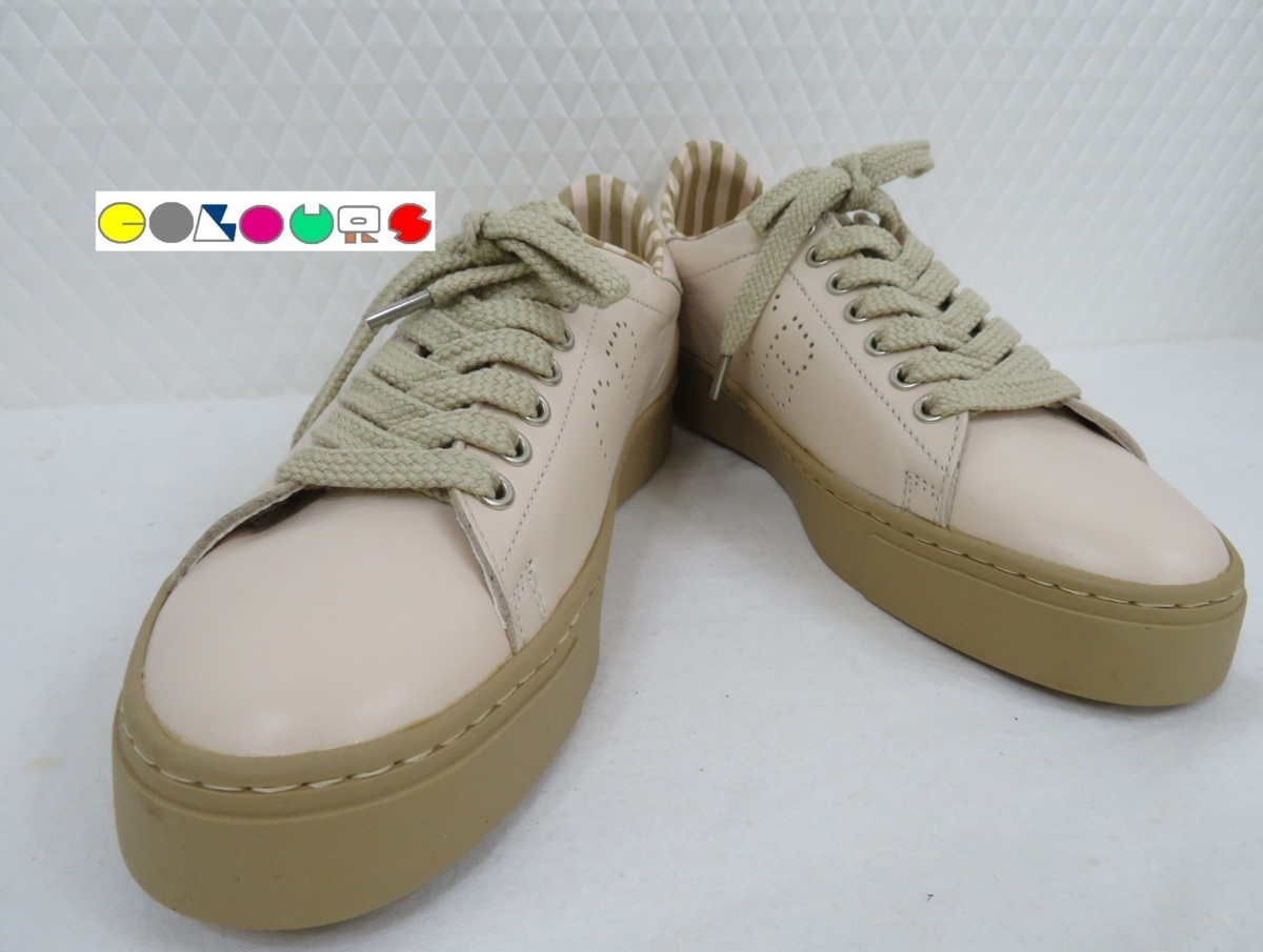 〔COLOURS〕 良品■レザースニーカー■薄ピンクベージュ■23.5cm■ブルーレーベル クレストブリッジ拍卖