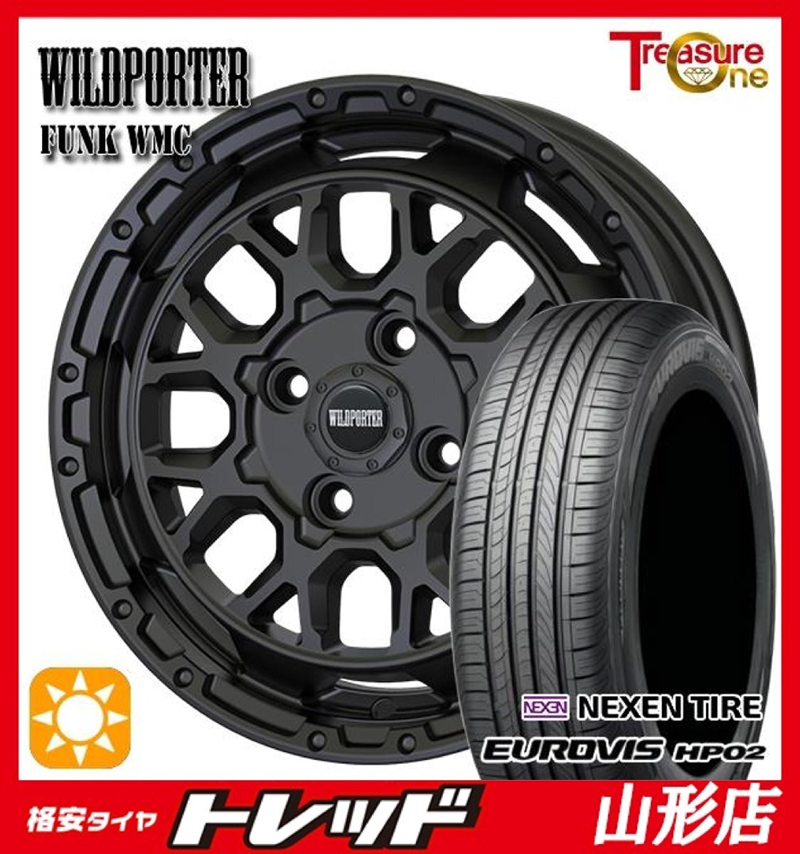 ★山形店★新品 夏タイヤホイール4本セット WILDPOTER Funk WMC 14インチ 4.5J 4H100 ロードストーンHP02 155/65R14 2025年製 軽自動車拍卖