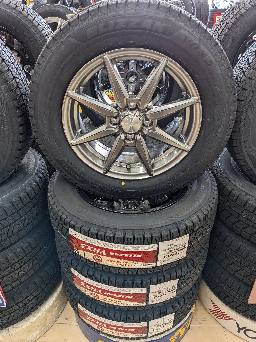 大田原店 現品限定 新品スタッドレスホイールSET HS-08 15インチ5.5J4穴+43 ブリヂストン ブリザック VRX3 185/65R15 2024年製 ノート他拍卖