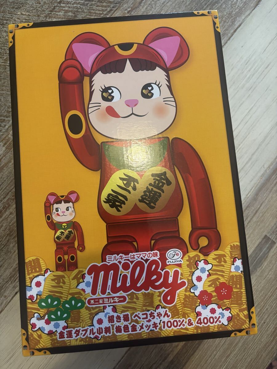 ベアブリック /BE@RBRICK 招き猫 ペコちゃん金運 ダブル小判 梅色金メッキ 100%&400%(メディコムトイ・フィギュア・不二家)拍卖
