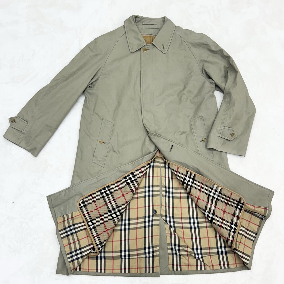 1円〜【良品】Burberrys バーバリー ステンカラーコート 90'sヴィンテージ ノバチェック ベージュ メンズLサイズ ライナー付拍卖