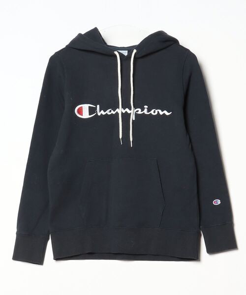 「Champion」 刺繍プルオーバーパーカー S ネイビー レディース拍卖