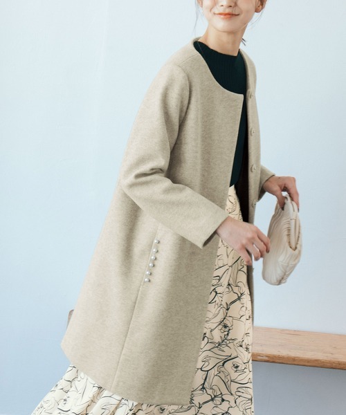 「RANAN」 ノーカラーコート L グレー レディース拍卖