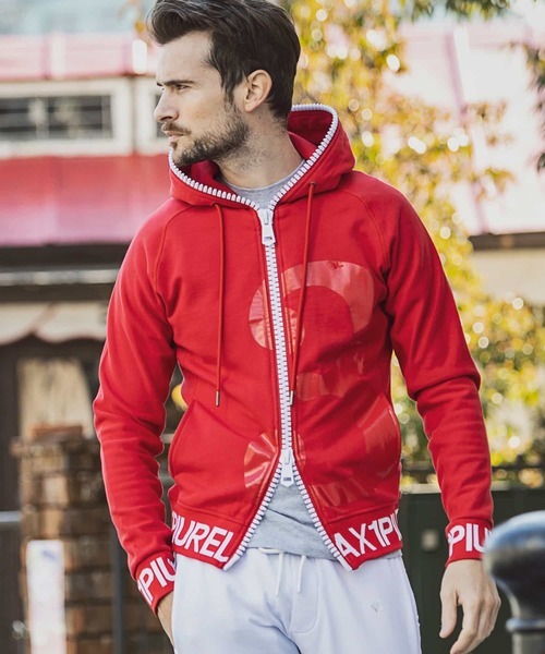 「1PIU1UGUALE3 RELAX 」 ジップアップパーカー L レッド メンズ拍卖