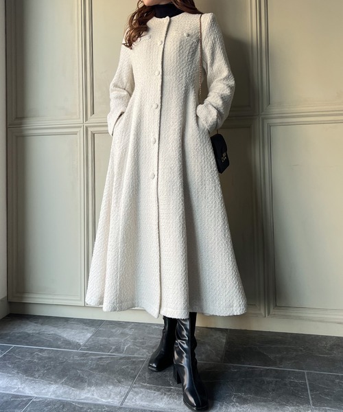 「JUNOAH」 ノーカラーコート LARGE アイボリー レディース拍卖