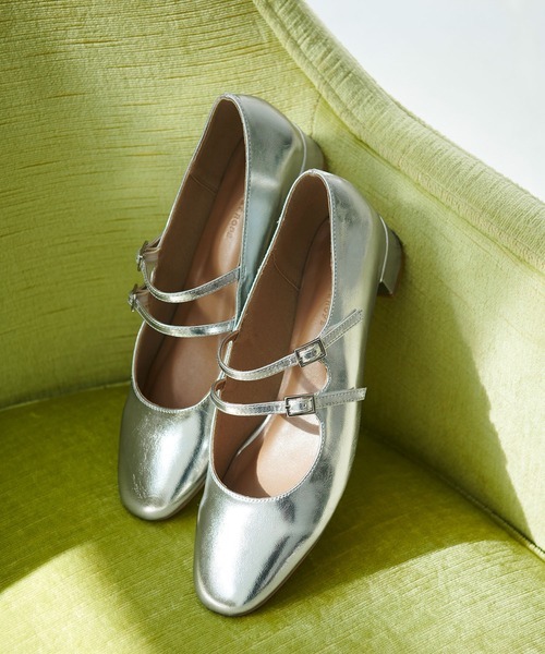 「ADAM ET ROPE'」 パンプス 24.0cm シルバー レディース拍卖