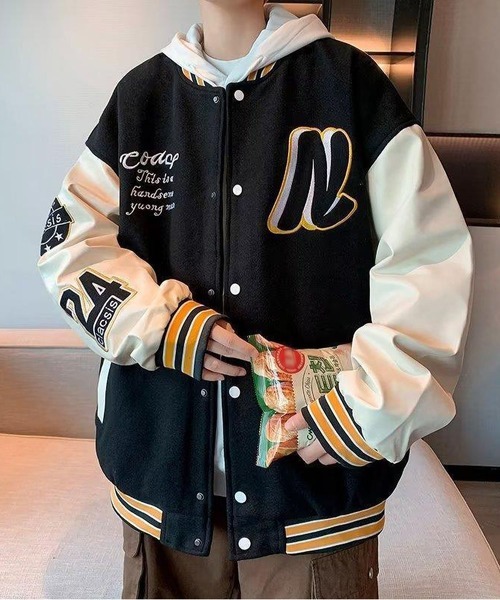 「BLANC FICELLE」 スタジャン L ブラック メンズ拍卖