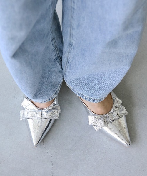 「menue」 パンプス 24.0cm シルバー レディース拍卖