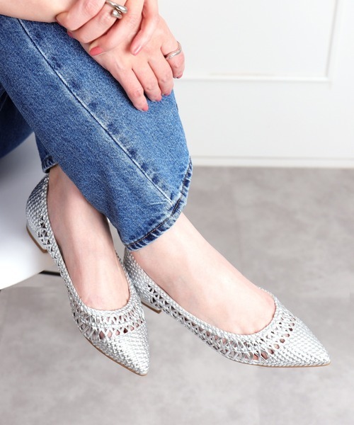 「artemis by DIANA」 フラットパンプス 24.0cm シルバー レディース拍卖