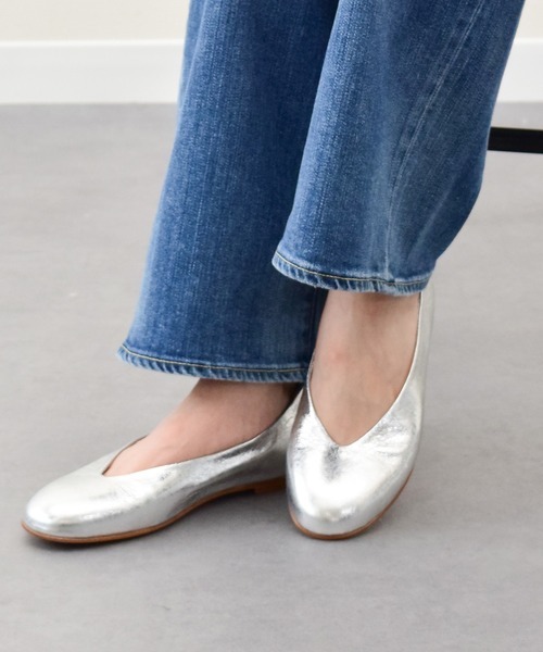 「INTER-CHAUSSURES」 フラットパンプス 38 シルバー レディース拍卖