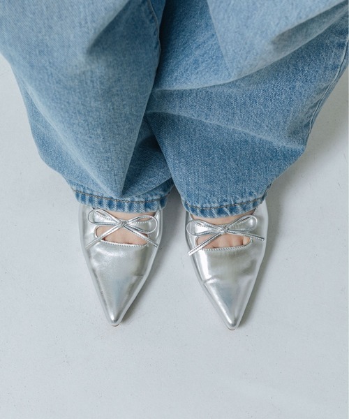 「EVOL」 フラットパンプス 24.0cm シルバー レディース拍卖