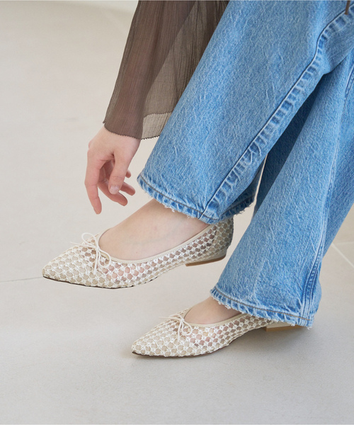 「LE TALON」 フラットパンプス 24cm アイボリー レディース拍卖