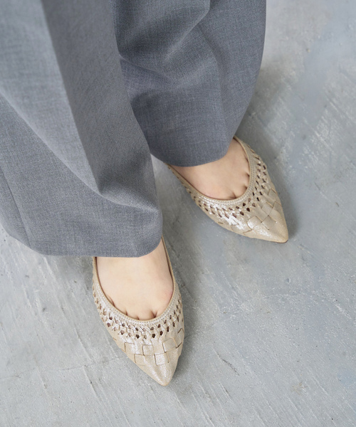 「LE TALON」 フラットパンプス 24cm シルバー レディース拍卖