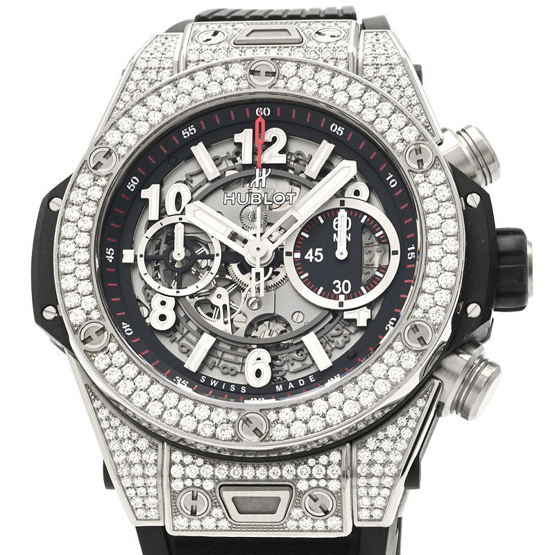 ウブロ メンズ ビッグバン ウニコ チタニウム パヴェ 411.NX.1170.RX.1704 箱保 クロノグラフ スケルトン 自動巻き 腕時計 中古 送料無料拍卖