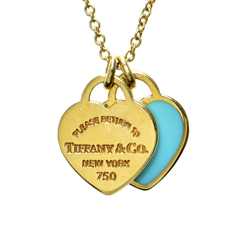 ティファニー リターントゥティファニー ミニダブルハートタグペンダント 67800966 K18YG 水色 イエローゴールド 地金約3.6g 中古 送料無料拍卖