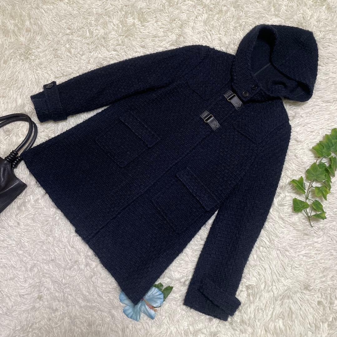 美品 グリーンレーベルリラクシング ユナイテッドアローズ ミドル丈コート 黒 レザー ウール レディース 38 Mサイズ拍卖