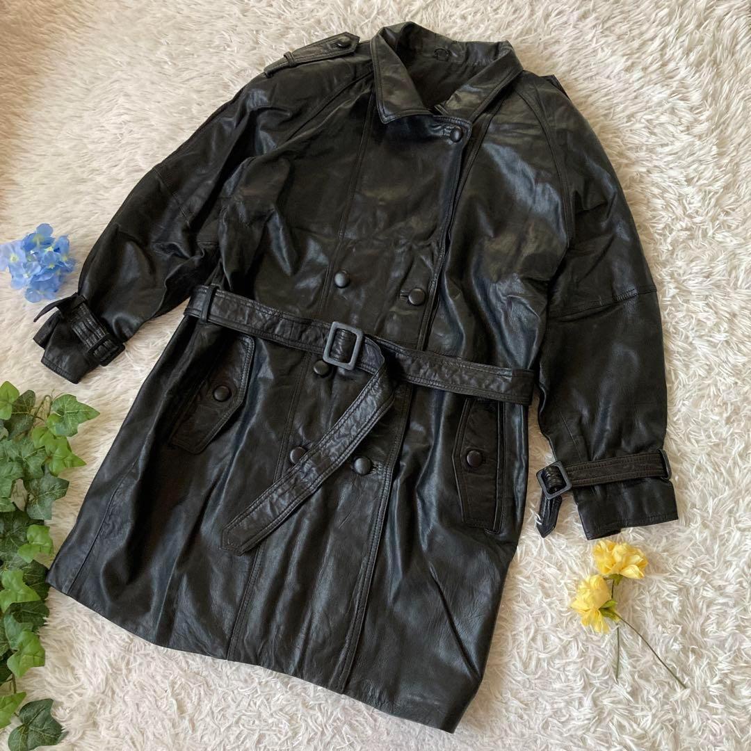 90s MARIO レザーコート 黒 羊革 本革 ラムレザー レトロ レディース 9 Mサイズ拍卖