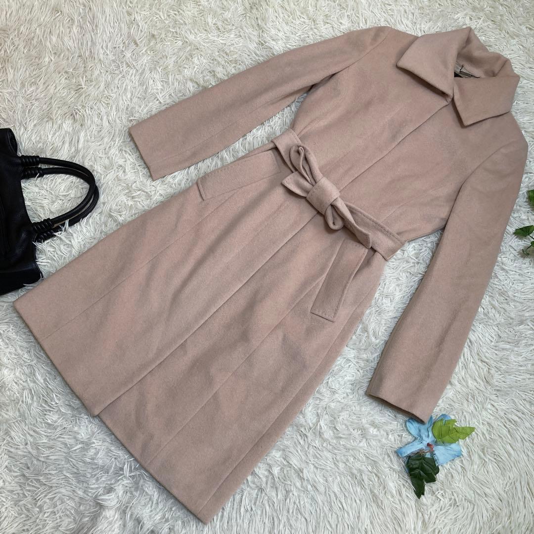 美品 アイシービー ICB ロングコート ベージュ ベルト ウール アンゴラ 9 Mサイズ拍卖