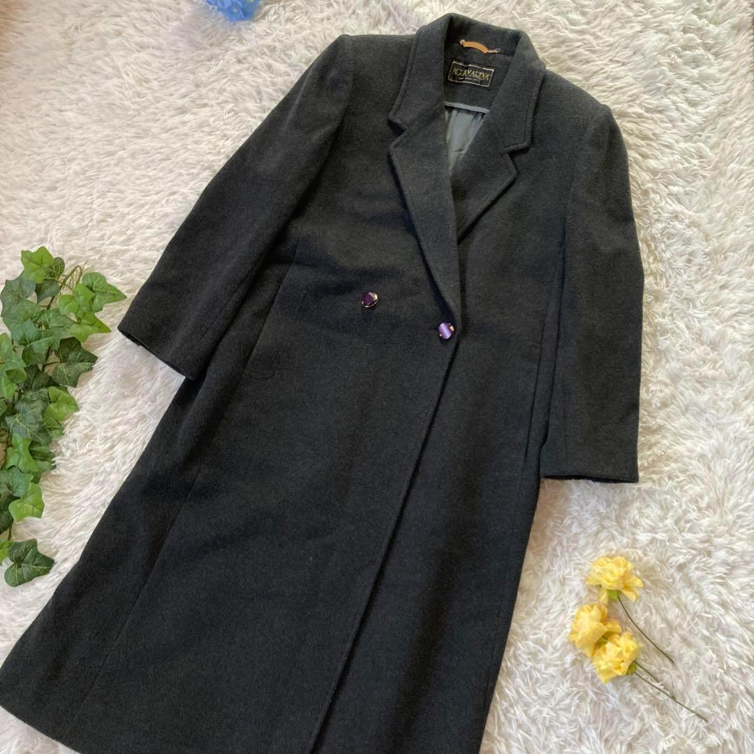 美品 AGUAMARINA カシミヤ100% ロングコート ダークグレー レディース 11 Lサイズ拍卖