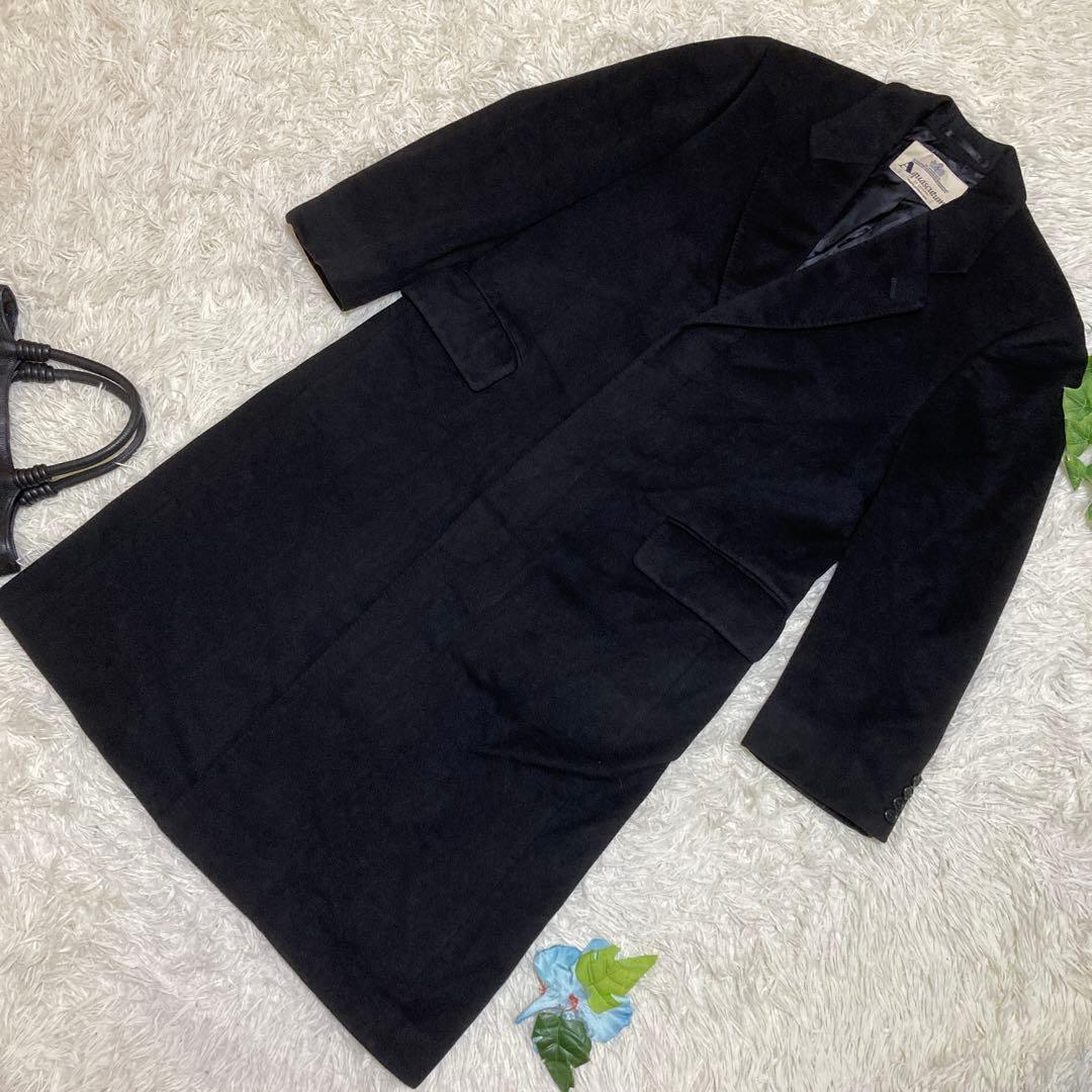 美品 Aquascutum アクアスキュータム チェスターコート 黒 カシミヤ100% イギリス製 Lサイズ相当拍卖
