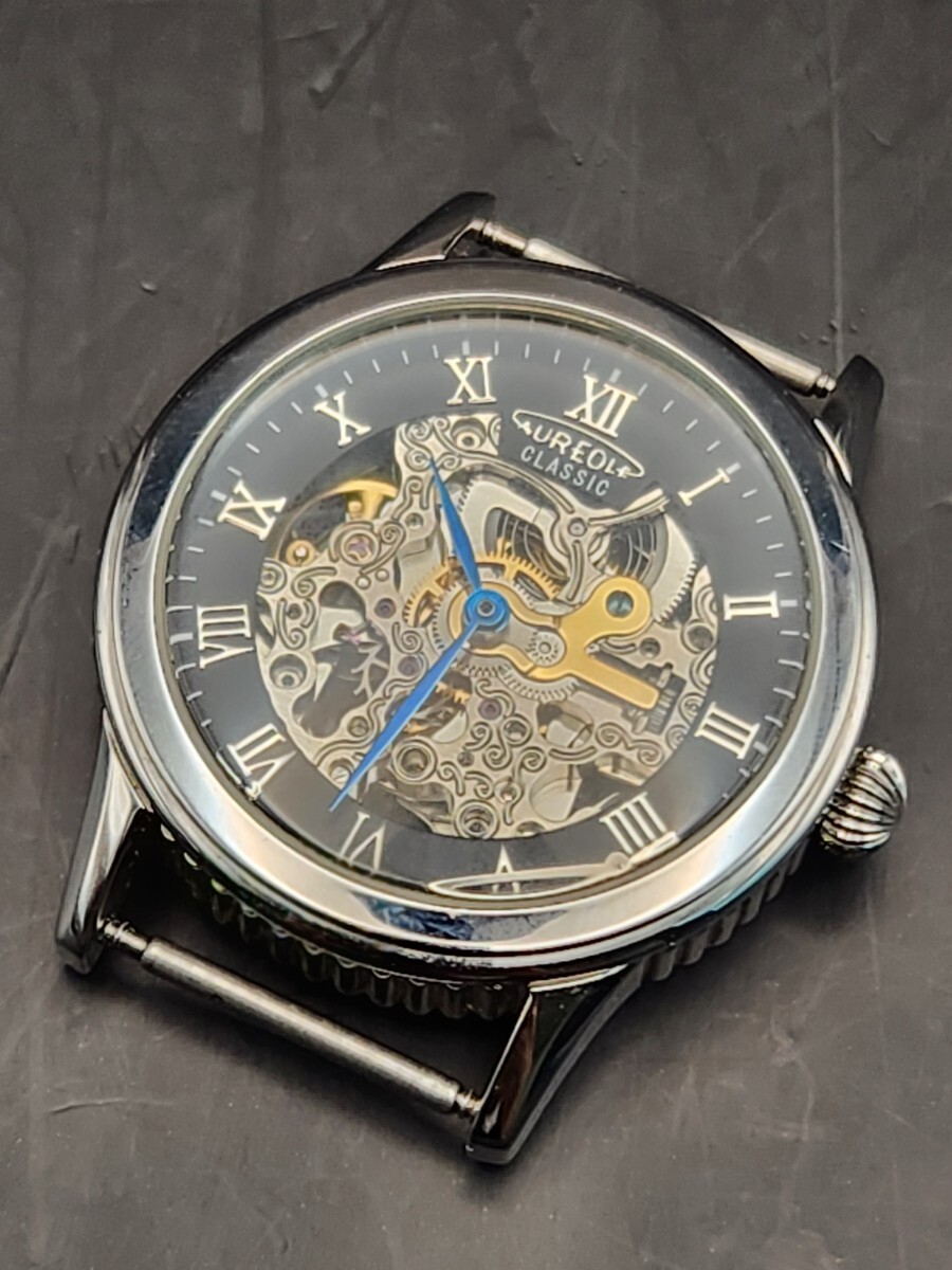 稼働品/ジャンク扱い/AUREOLE CLASSIC SW-470M 自動巻き 腕時計 オレオール クラシック アナログ ラウンド シルバー系 スケルトン拍卖