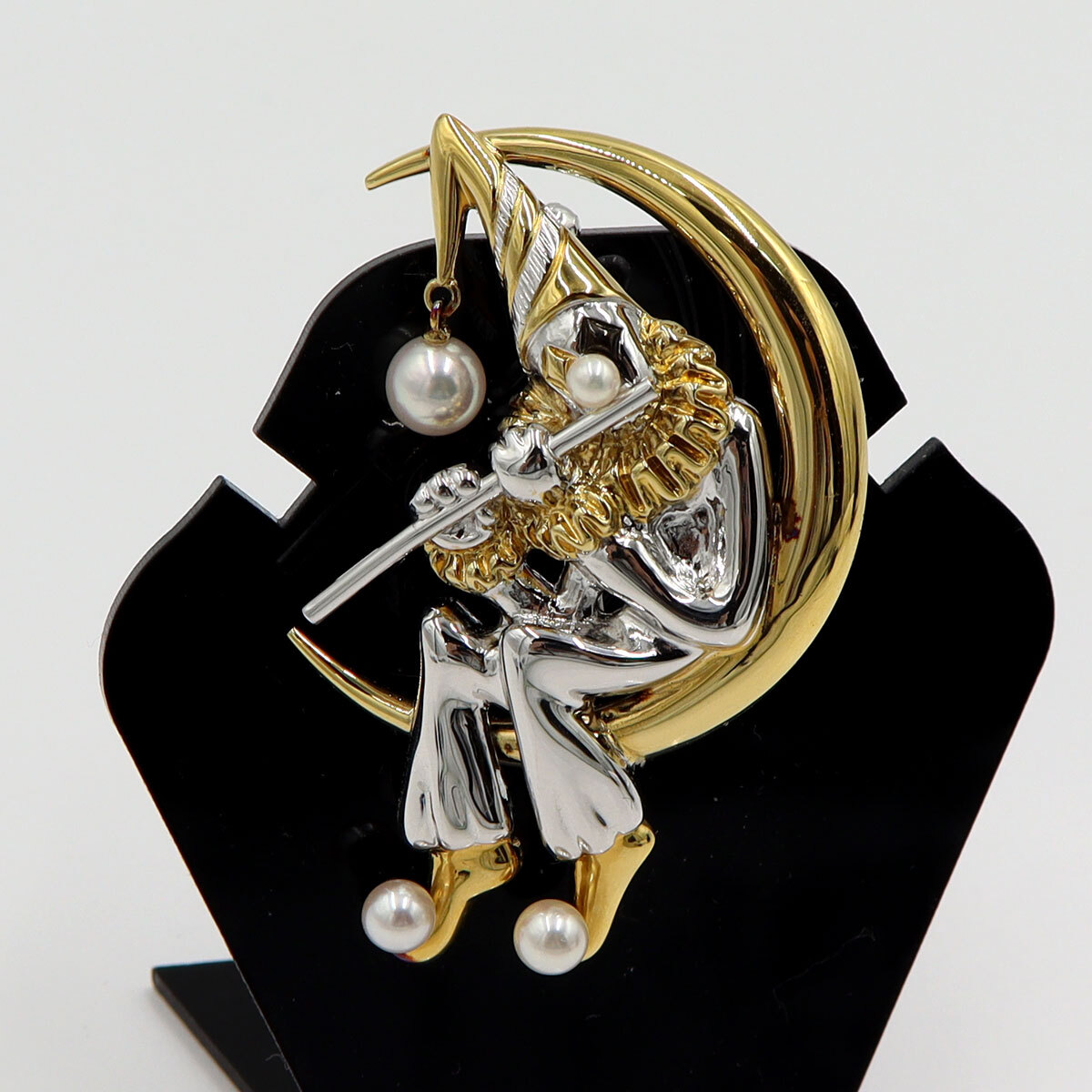 【中古】MIKIMOTO(ミキモト)シルバーブローチ「ピエロ+三日月」 重量15.94g カラー:シルバー+ゴールド レディース拍卖