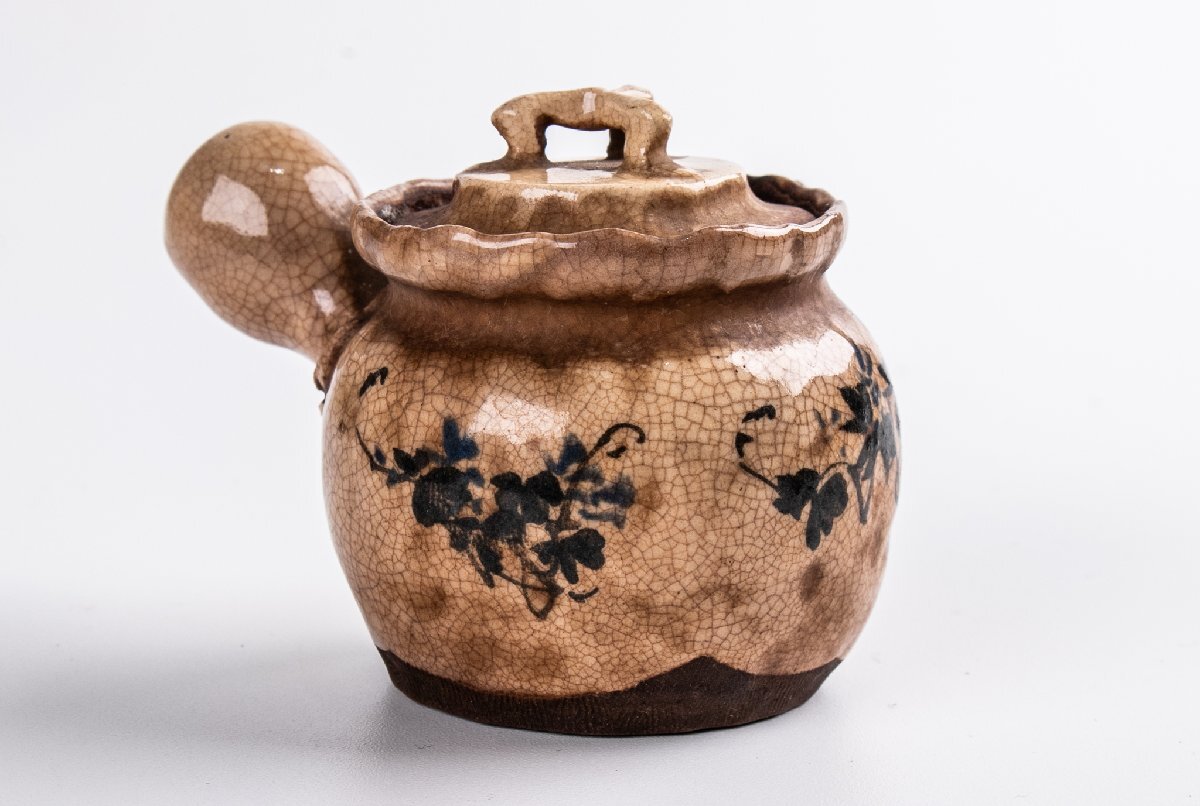 【うつわ】黒田光良 光良山 草花絵急須 箱付 F048B 煎茶道具 茶道具 古美術 骨董 古玩 日本料理 懐石 料亭拍卖