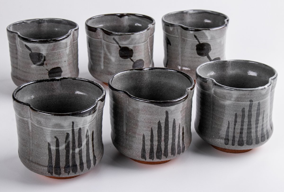 【うつわ】 八幡窯 堀野証嗣 絵唐津 深向付 6客 共箱 F062A 古美術 骨董 古玩 茶道具 日本料理 料亭 懐石拍卖