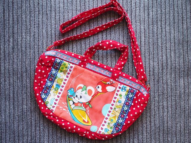 未使用・可愛い水玉×動物柄レトロ生地の2ウェイハンドメイドショルダーバッグ☆マザーズバッグ手作り拍卖