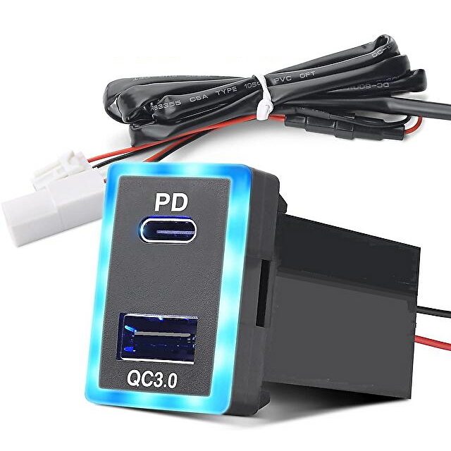 トヨタ車用電源ソケット QC3.0 急速充電USBポート PDポート スマホ&タブレット充電器 USB電源 スイッチホール トヨタ 増設キットAタイプ拍卖
